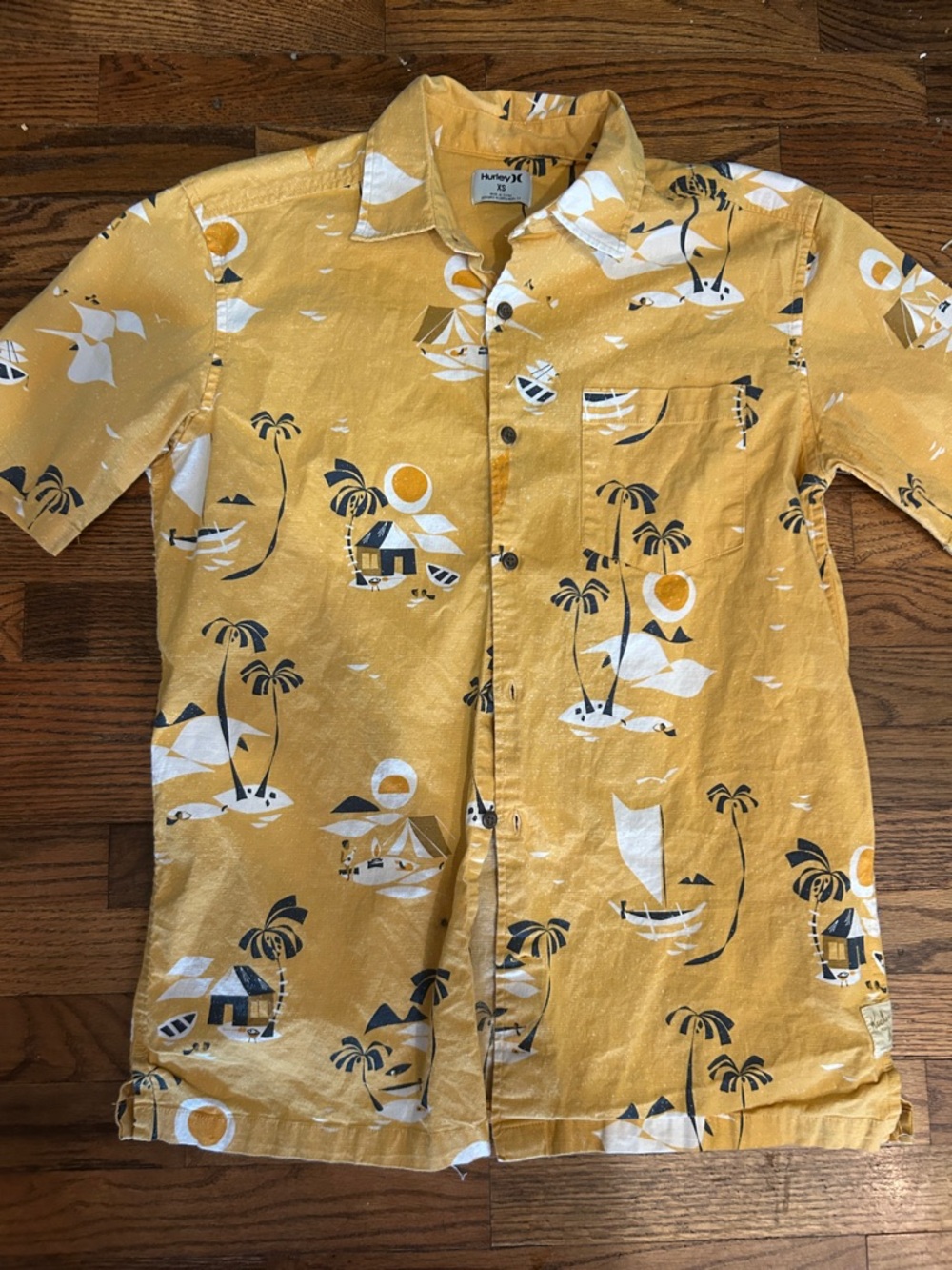 Hurley Yellow Tropical Print Short-Sleeve Button-Up Shirt